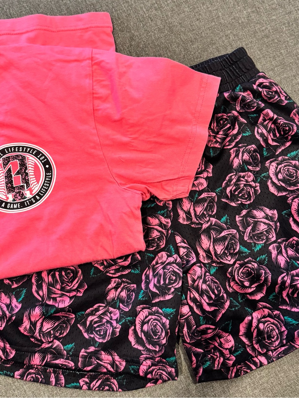 Men's Athletic Shorts — Black with Pink Rose Print - Mother’s Day Addition